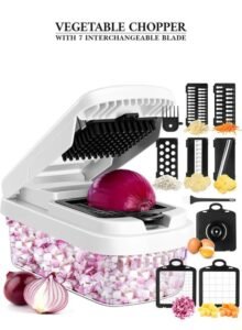 15-in-1 Multifunction Vegetable Chopper with 7 Interchangeable Blades for Slicing, Dicing & Grating (Black/White)