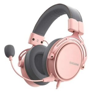 Soulsens Air SE Gaming Headset with 3D Bass，Xbox / PS4 / PS5 / NS / PC Over-Ear Computer Headset with Noise Cancelling Mic, Ultra Light Soft Memory Earpads Gaming Headphones Pink